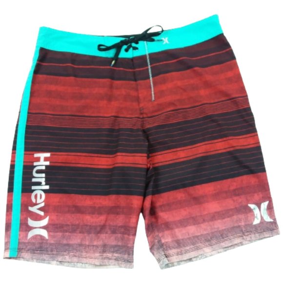 Hurley Phantom Boardshorts Front Tie Zip Pocket 10" Ins Red Stripe Recycled Poly - Picture 1 of 11